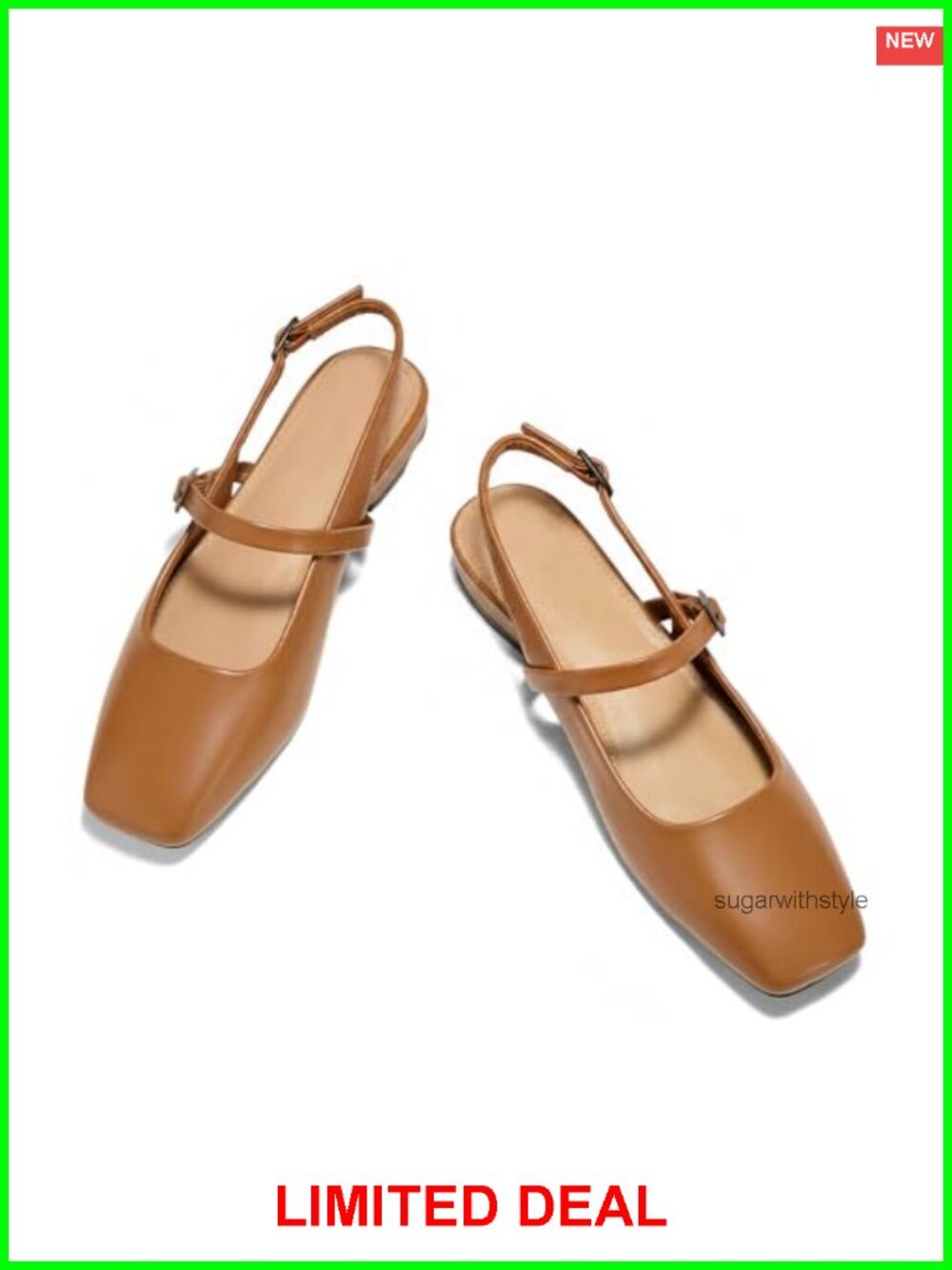 Lambskin Leather Square Toe Slingback Mules Adjustable Strap Slip On Flats